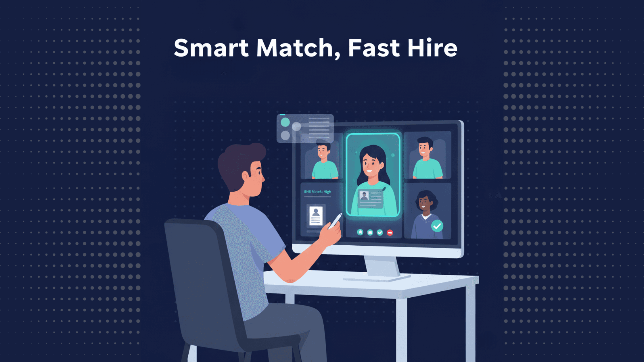 Founder on a video call reviewing resumes, one candidate highlighted.