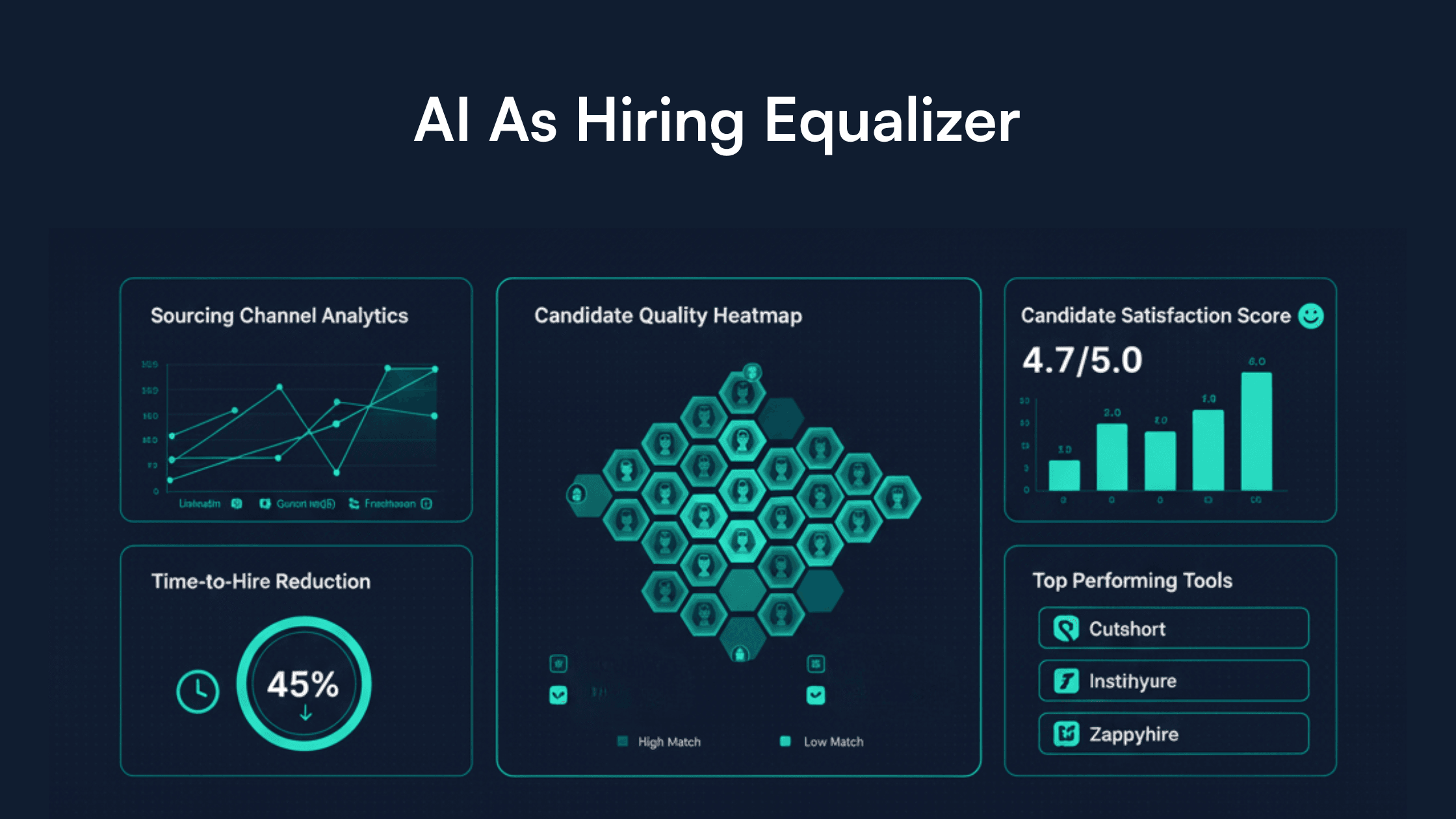 AI-driven recruitment dashboard displaying analytics from multiple hiring tools.